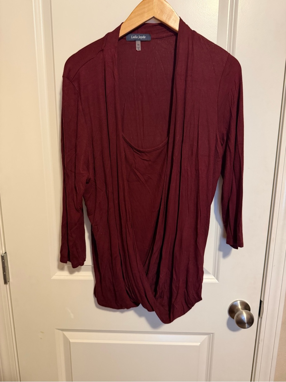 Laila Jayde Deep Burgundy Open Front Draped Cardigan
